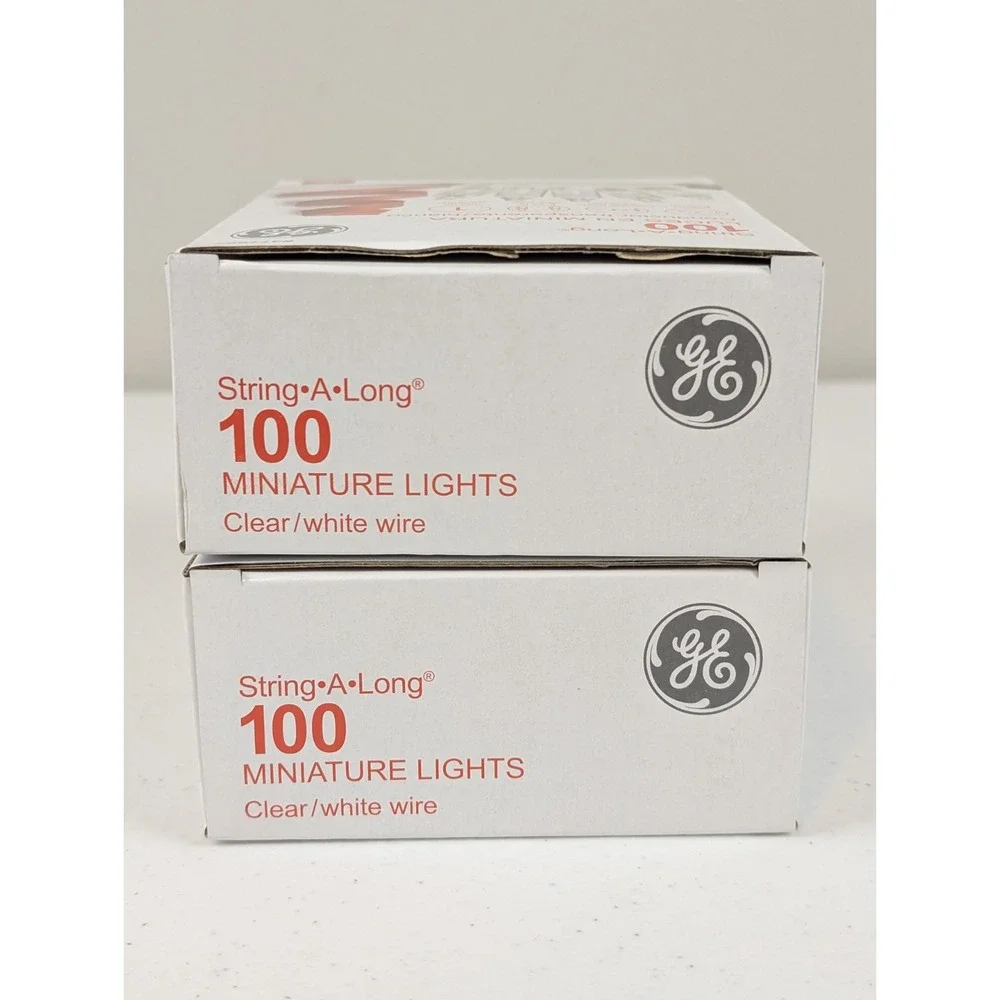 2X GE String A Long 100 Count Clear Mini Light Set White Wire Indoor/Outdoor NIB